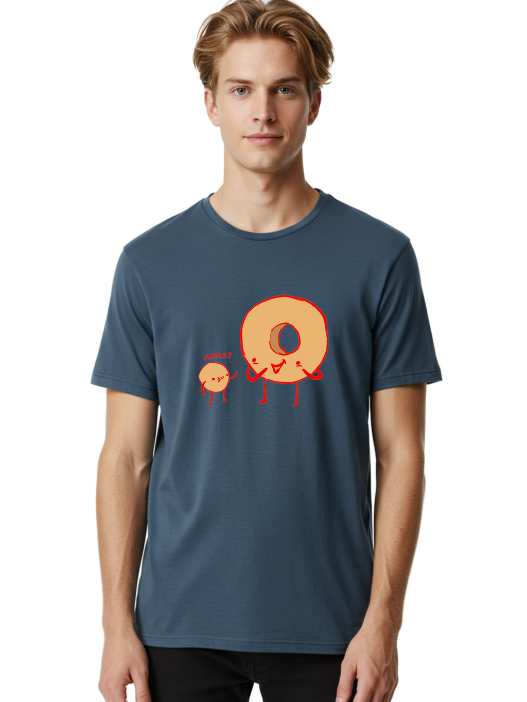 Donut-And-Ball Men'S Graphic Tee, 100% Cotton, Comfortable Casual Summer Wear, Machine Washable, Cartoon Donut, Donut Character, Cute Donut, Child Donut, Mama Donut, Sweet Treat, Funny Illustration, Donut Love, Animated Donut -  Aaa026