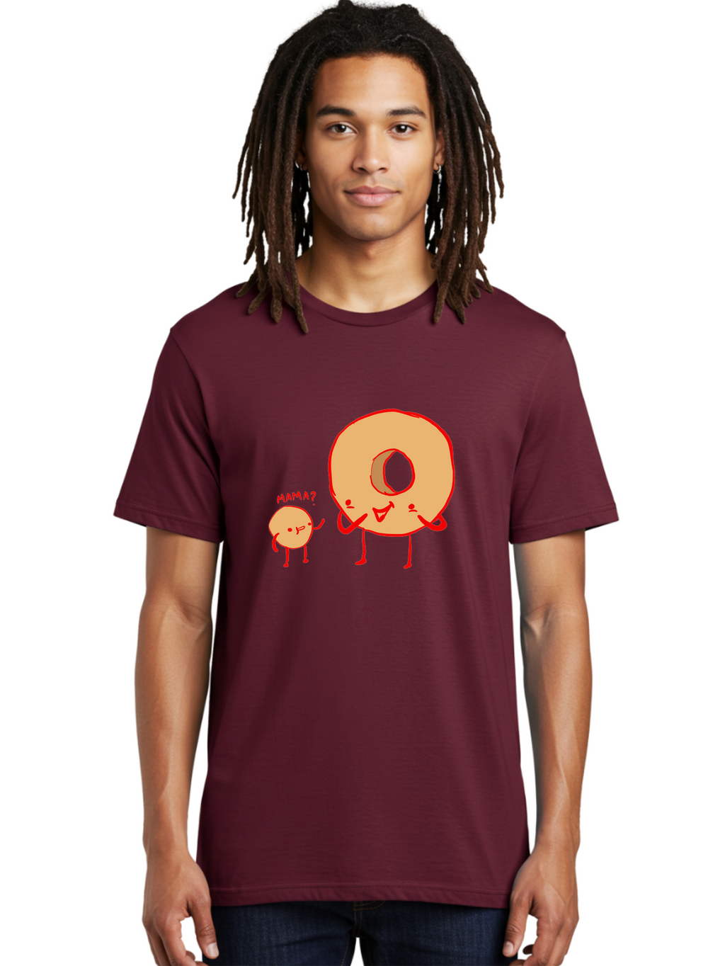 Donut-And-Ball Men'S Graphic Tee, 100% Cotton, Comfortable Casual Summer Wear, Machine Washable, Cartoon Donut, Donut Character, Cute Donut, Child Donut, Mama Donut, Sweet Treat, Funny Illustration, Donut Love, Animated Donut -  Aaa026