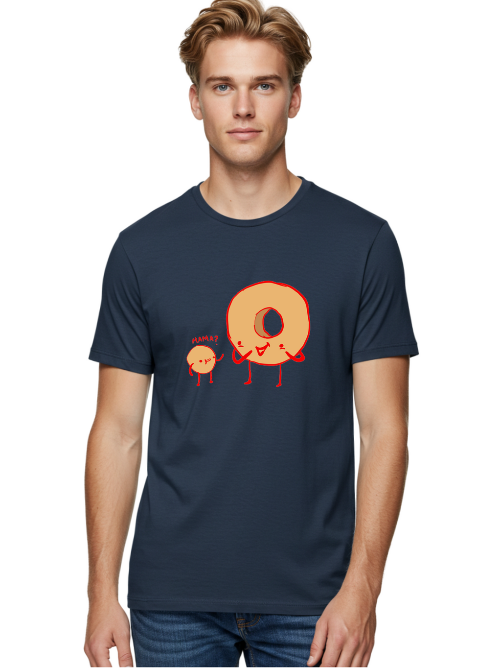 Donut-And-Ball Men'S Graphic Tee, 100% Cotton, Comfortable Casual Summer Wear, Machine Washable, Cartoon Donut, Donut Character, Cute Donut, Child Donut, Mama Donut, Sweet Treat, Funny Illustration, Donut Love, Animated Donut -  Aaa026