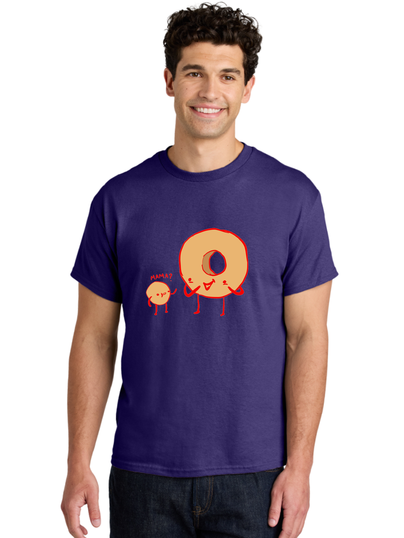 Donut-And-Ball Men'S Graphic Tee, 100% Cotton, Comfortable Casual Summer Wear, Machine Washable, Cartoon Donut, Donut Character, Cute Donut, Child Donut, Mama Donut, Sweet Treat, Funny Illustration, Donut Love, Animated Donut -  Aaa026