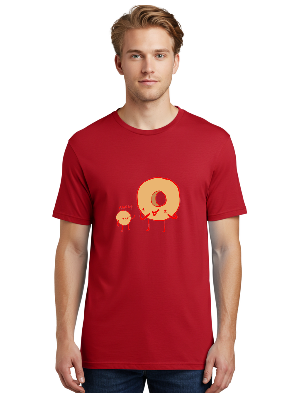 Donut-And-Ball Men'S Graphic Tee, 100% Cotton, Comfortable Casual Summer Wear, Machine Washable, Cartoon Donut, Donut Character, Cute Donut, Child Donut, Mama Donut, Sweet Treat, Funny Illustration, Donut Love, Animated Donut -  Aaa026