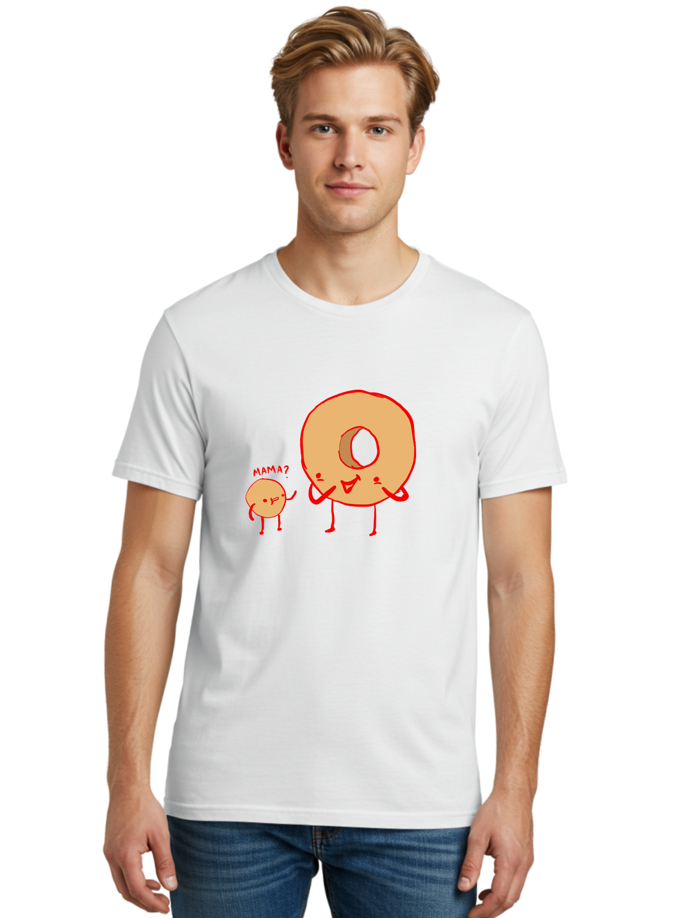 Donut-And-Ball Men'S Graphic Tee, 100% Cotton, Comfortable Casual Summer Wear, Machine Washable, Cartoon Donut, Donut Character, Cute Donut, Child Donut, Mama Donut, Sweet Treat, Funny Illustration, Donut Love, Animated Donut -  Aaa026