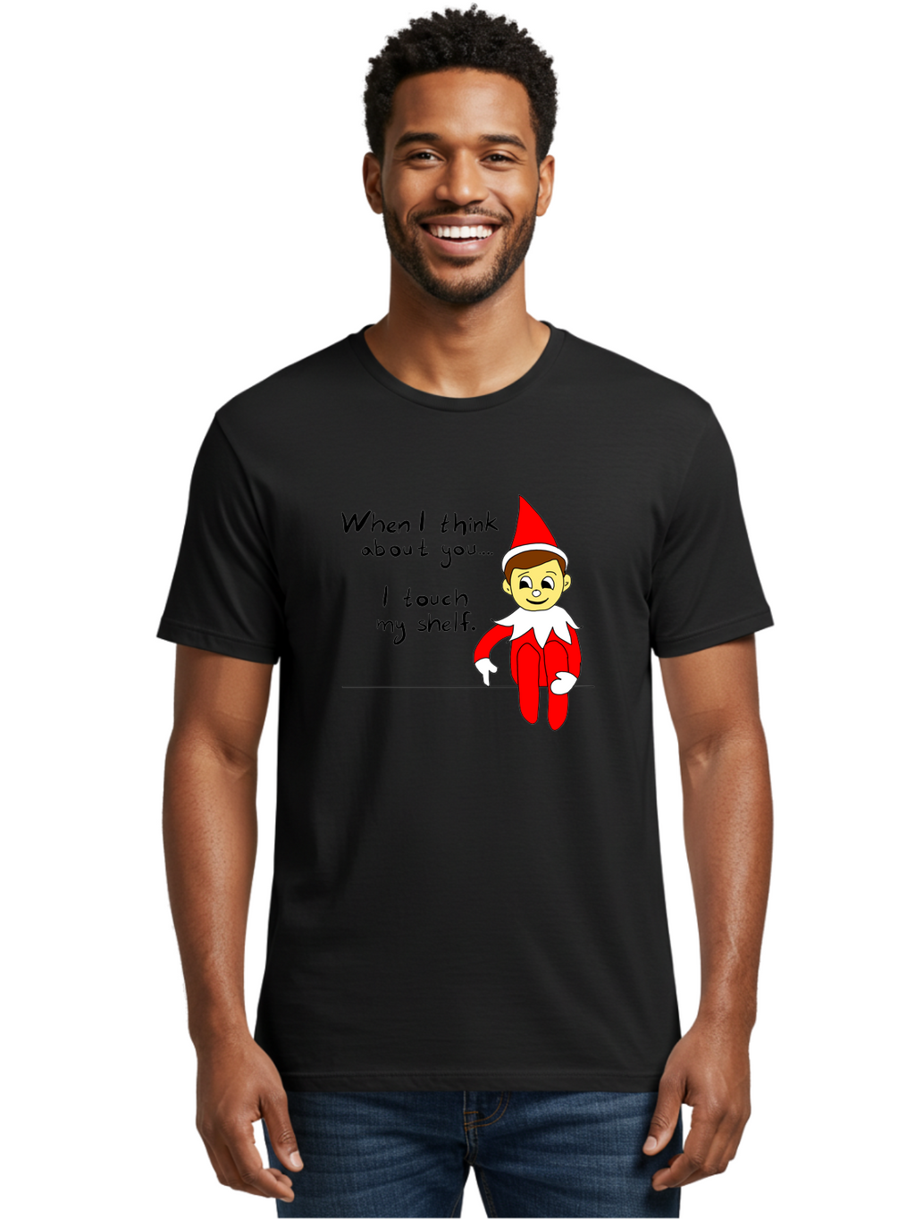 Elf-On-The-Shelf-Meme Men'S Graphic Tee, 100% Cotton, Comfortable Casual Summer Wear, Machine Washable, Elf On The Shelf, Christmas Humor, Funny Elf, Holiday Jokes, Christmas Fun, Elf Antics, Festive Humor -  Aaa031