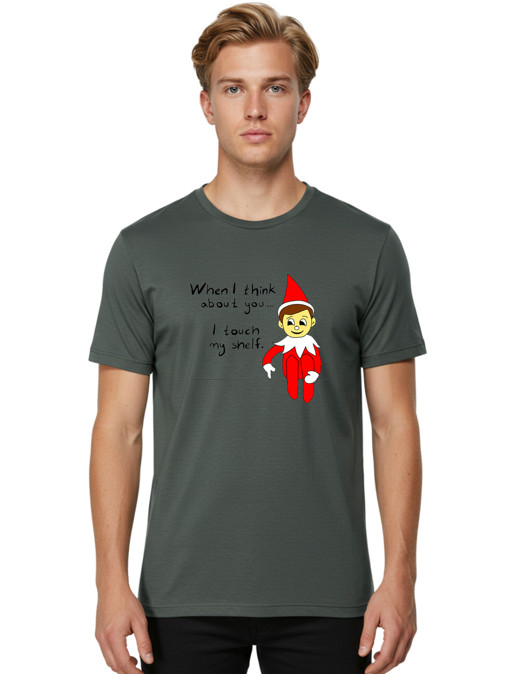 Elf-On-The-Shelf-Meme Men'S Graphic Tee, 100% Cotton, Comfortable Casual Summer Wear, Machine Washable, Elf On The Shelf, Christmas Humor, Funny Elf, Holiday Jokes, Christmas Fun, Elf Antics, Festive Humor -  Aaa031