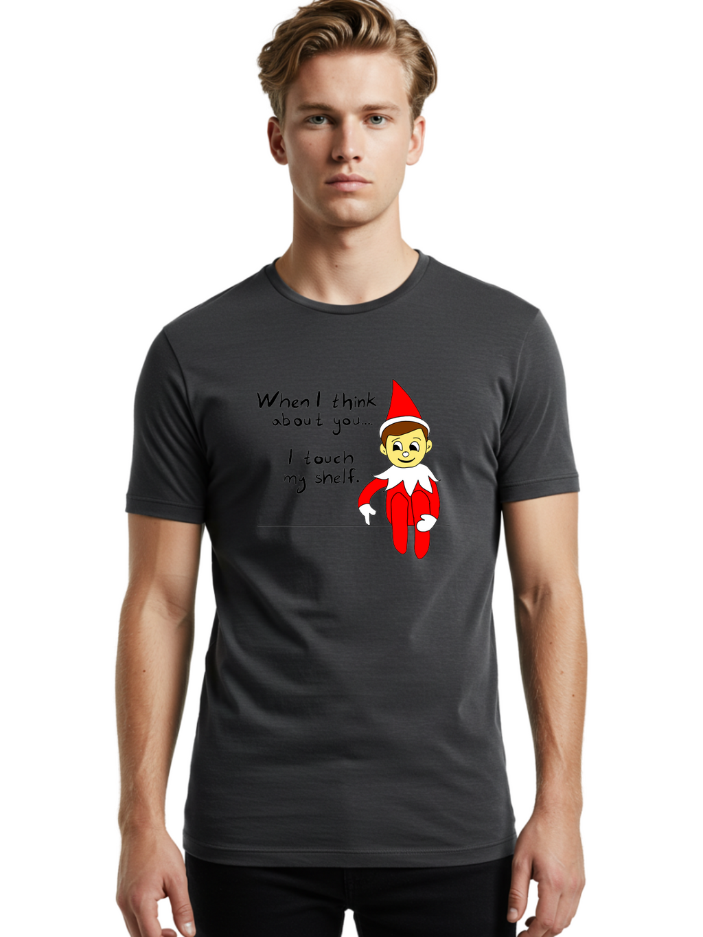 Elf-On-The-Shelf-Meme Men'S Graphic Tee, 100% Cotton, Comfortable Casual Summer Wear, Machine Washable, Elf On The Shelf, Christmas Humor, Funny Elf, Holiday Jokes, Christmas Fun, Elf Antics, Festive Humor -  Aaa031