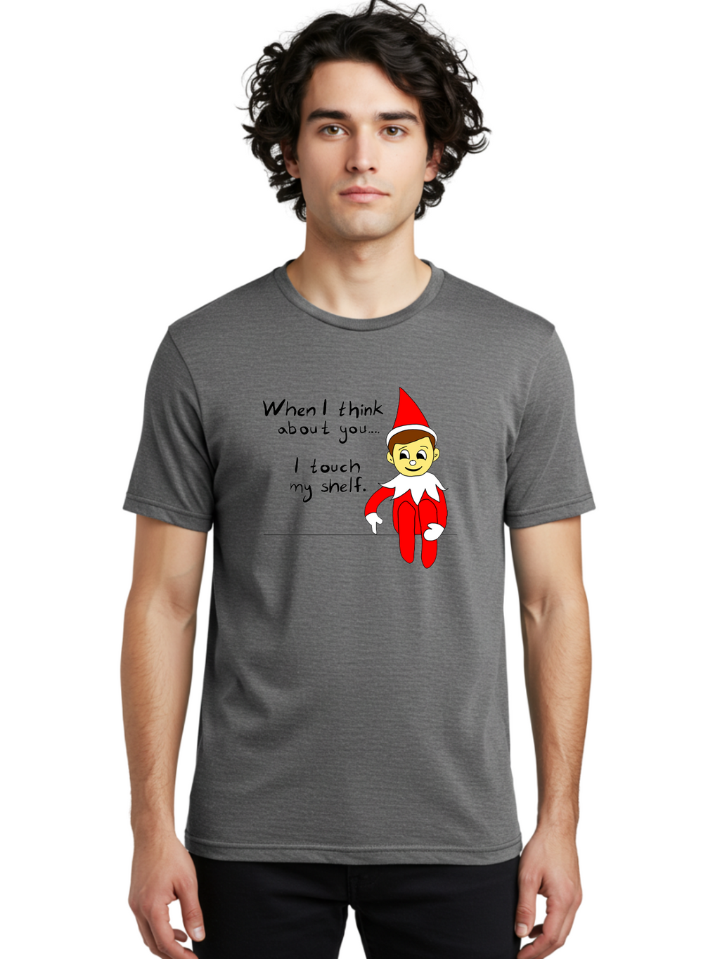 Elf-On-The-Shelf-Meme Men'S Graphic Tee, 100% Cotton, Comfortable Casual Summer Wear, Machine Washable, Elf On The Shelf, Christmas Humor, Funny Elf, Holiday Jokes, Christmas Fun, Elf Antics, Festive Humor -  Aaa031