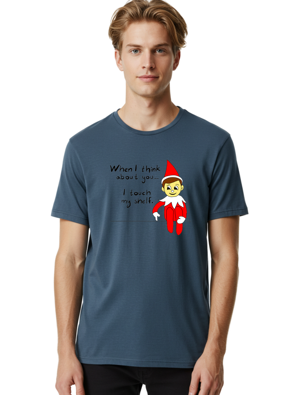 Elf-On-The-Shelf-Meme Men'S Graphic Tee, 100% Cotton, Comfortable Casual Summer Wear, Machine Washable, Elf On The Shelf, Christmas Humor, Funny Elf, Holiday Jokes, Christmas Fun, Elf Antics, Festive Humor -  Aaa031