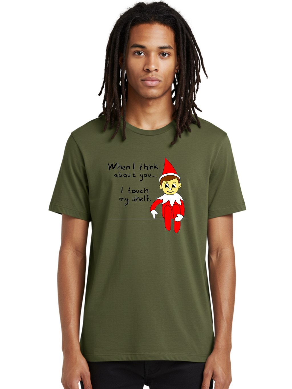 Elf-On-The-Shelf-Meme Men'S Graphic Tee, 100% Cotton, Comfortable Casual Summer Wear, Machine Washable, Elf On The Shelf, Christmas Humor, Funny Elf, Holiday Jokes, Christmas Fun, Elf Antics, Festive Humor -  Aaa031