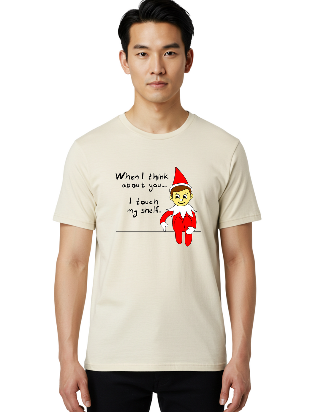 Elf-On-The-Shelf-Meme Men'S Graphic Tee, 100% Cotton, Comfortable Casual Summer Wear, Machine Washable, Elf On The Shelf, Christmas Humor, Funny Elf, Holiday Jokes, Christmas Fun, Elf Antics, Festive Humor -  Aaa031