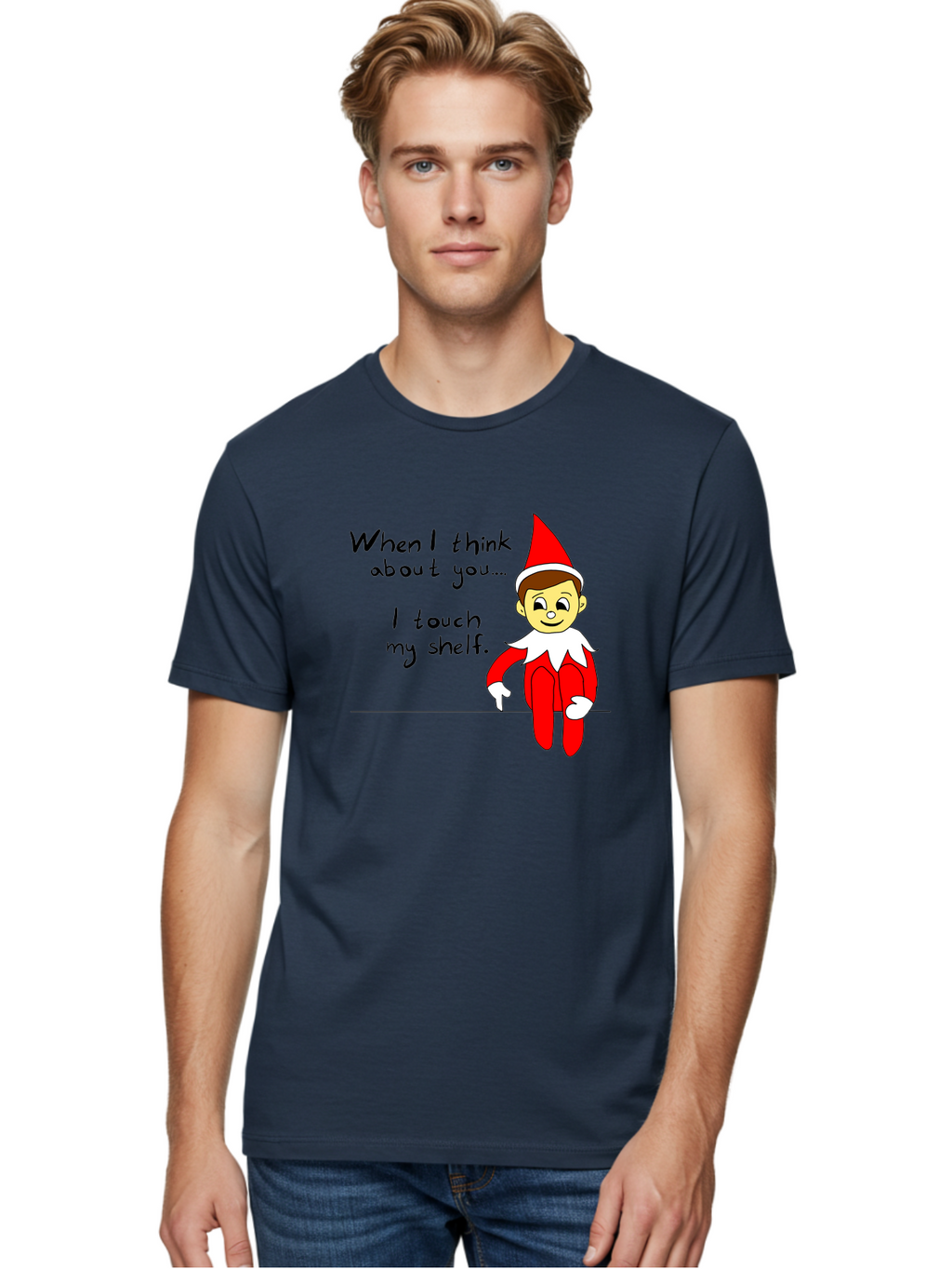 Elf-On-The-Shelf-Meme Men'S Graphic Tee, 100% Cotton, Comfortable Casual Summer Wear, Machine Washable, Elf On The Shelf, Christmas Humor, Funny Elf, Holiday Jokes, Christmas Fun, Elf Antics, Festive Humor -  Aaa031