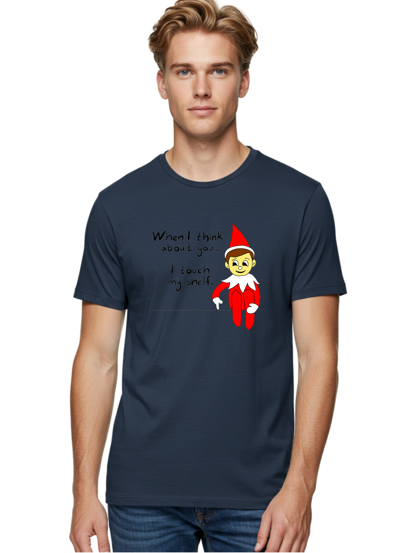 Elf-On-The-Shelf-Meme Men'S Graphic Tee, 100% Cotton, Comfortable Casual Summer Wear, Machine Washable, Elf On The Shelf, Christmas Humor, Funny Elf, Holiday Jokes, Christmas Fun, Elf Antics, Festive Humor -  Aaa031
