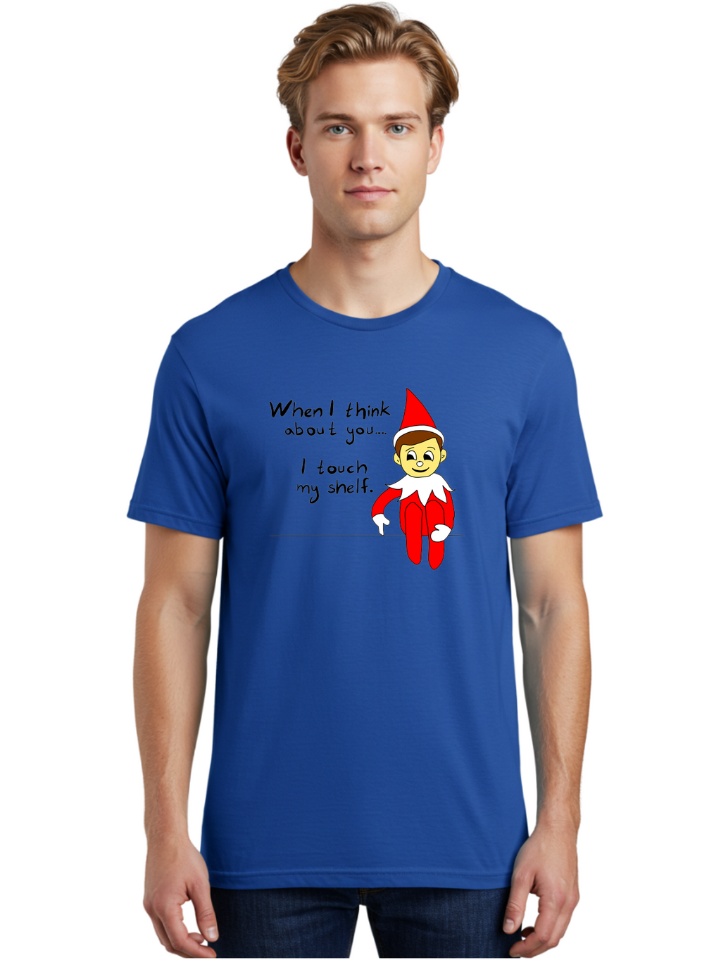 Elf-On-The-Shelf-Meme Men'S Graphic Tee, 100% Cotton, Comfortable Casual Summer Wear, Machine Washable, Elf On The Shelf, Christmas Humor, Funny Elf, Holiday Jokes, Christmas Fun, Elf Antics, Festive Humor -  Aaa031