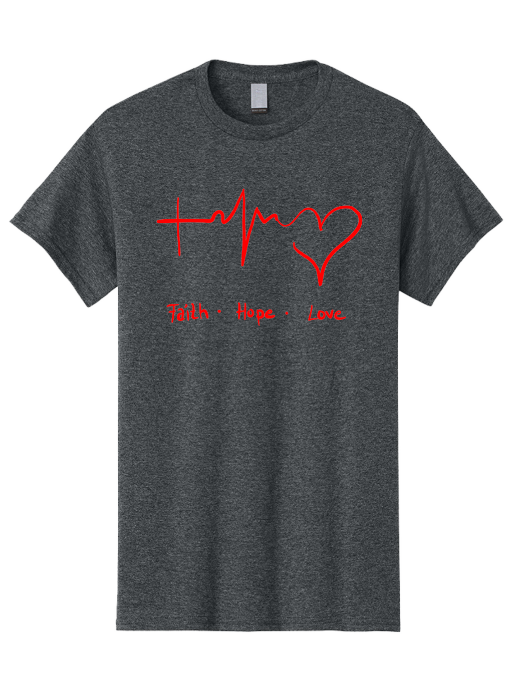 Faith-Hope-Love Men'S Graphic Tee, 100% Cotton, Comfortable Casual Summer Wear, Machine Washable, Heart Rate Monitor Forming A Heart, Faith Hope Love, Inspirational Quote, Love Symbol, Heartbeat Love, Positive Message, Heart Symbol, -  Aaa035