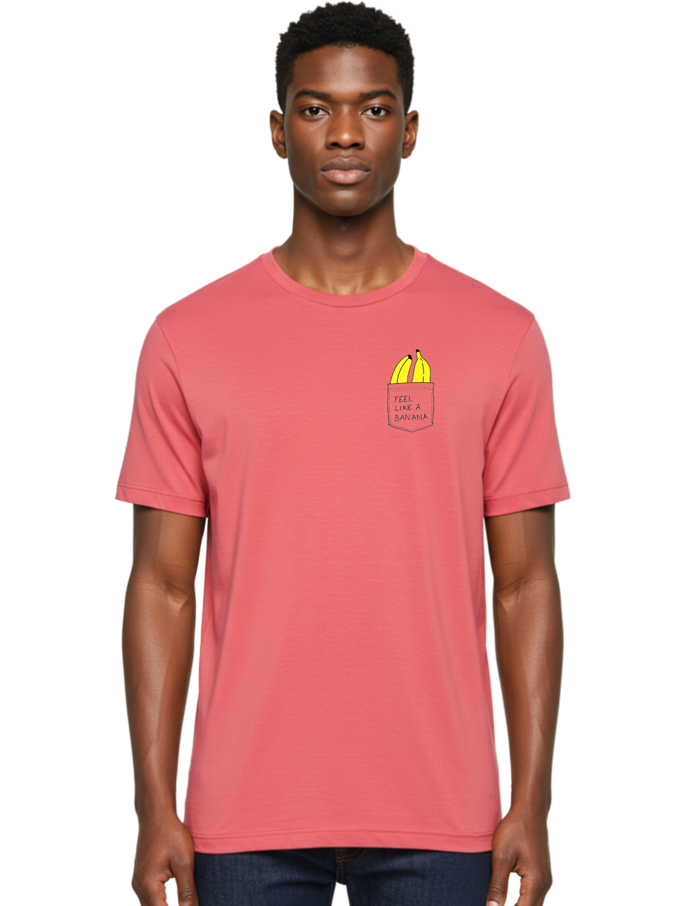 Feel-Like-A-Banana Men'S Graphic Tee, 100% Cotton, Comfortable Casual Summer Wear, Machine Washable, Yellow Bananas, Playful Illustration, Pocket With Text, Humorous Quote, Funny Design, Quirky Art, Banana Theme, Creative Typography, -  Aaa036