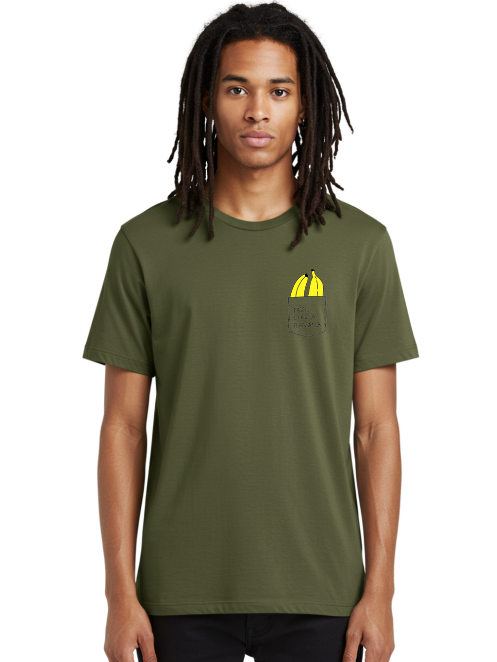 Feel-Like-A-Banana Men'S Graphic Tee, 100% Cotton, Comfortable Casual Summer Wear, Machine Washable, Yellow Bananas, Playful Illustration, Pocket With Text, Humorous Quote, Funny Design, Quirky Art, Banana Theme, Creative Typography, -  Aaa036