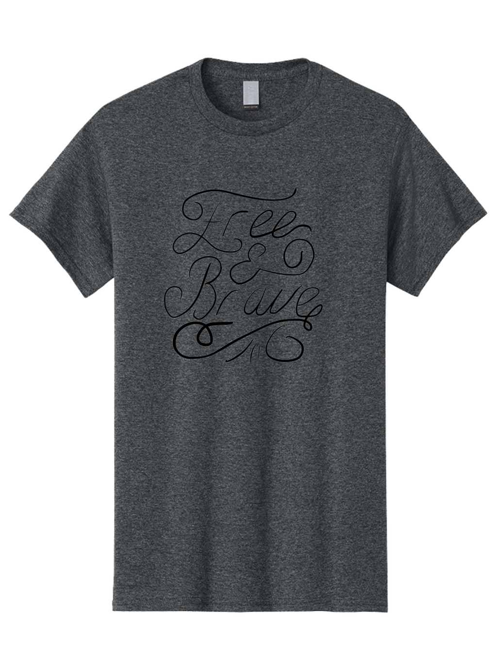 Free-Brave Men'S Graphic Tee, 100% Cotton, Comfortable Casual Summer Wear, Machine Washable, Free & Brave Typography, Inspirational Quotes, Motivational Phrases, Elegant Script, Decorative Lettering, Black Calligraphy -  Aaa039