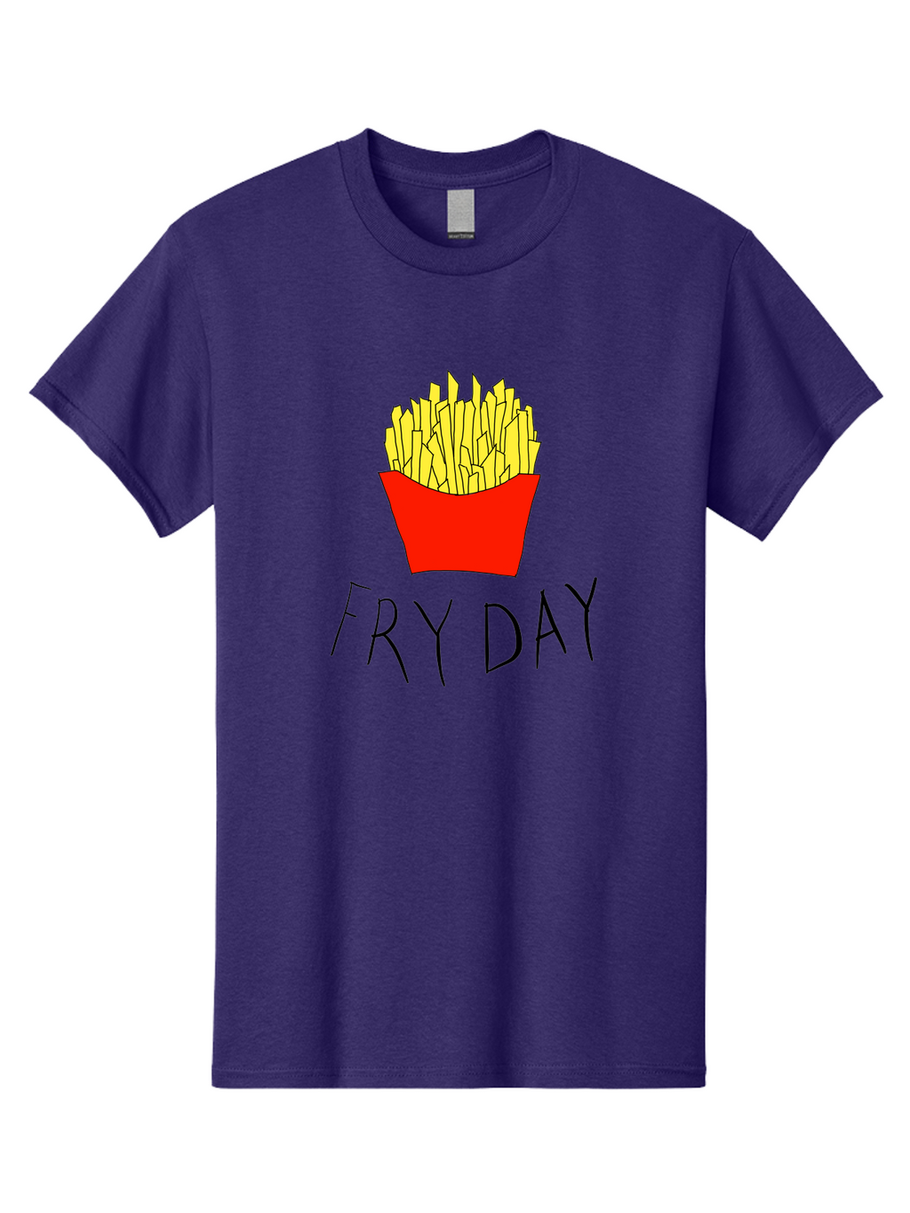 Fry-Day Men'S Graphic Tee, 100% Cotton, Comfortable Casual Summer Wear, Machine Washable, French Fries, Red Container, Yellow Fries, Cartoon Style, Playful Graphics, Food Illustration, Restaurant Promotion -  Aaa041
