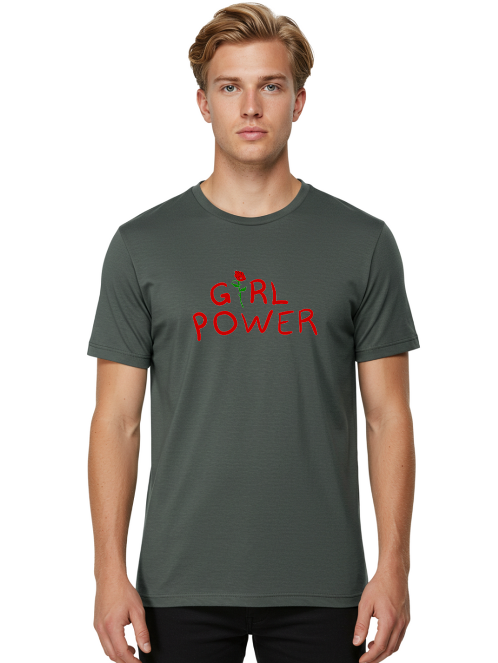 Girl-Power Men'S Graphic Tee, 100% Cotton, Comfortable Casual Summer Wear, Machine Washable, Girl Power, Feminist Movement, Empowerment, Red Rose, Symbol Of Strength, Women'S Rights, Independence -  Aaa043