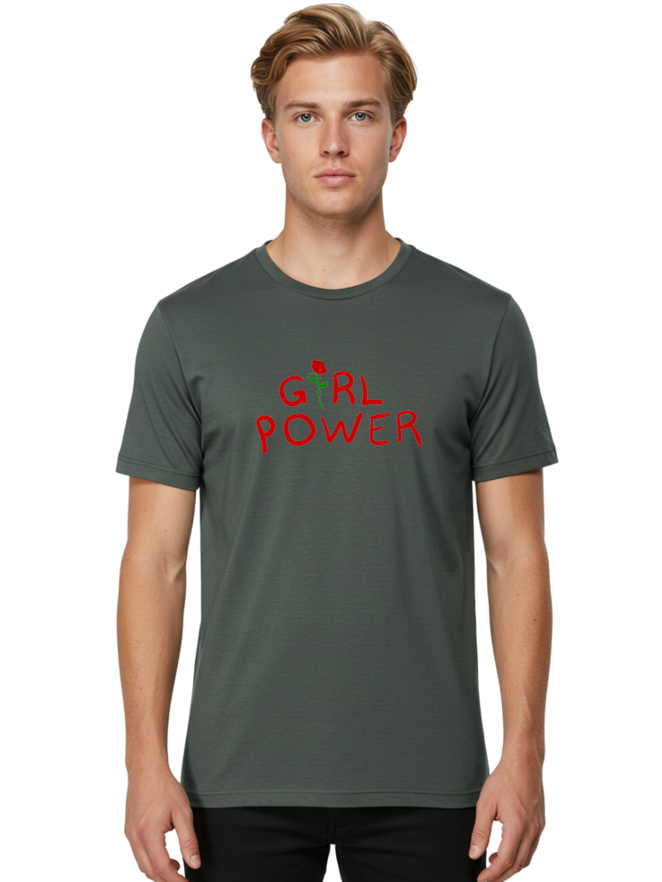 Girl-Power Men'S Graphic Tee, 100% Cotton, Comfortable Casual Summer Wear, Machine Washable, Girl Power, Feminist Movement, Empowerment, Red Rose, Symbol Of Strength, Women'S Rights, Independence -  Aaa043
