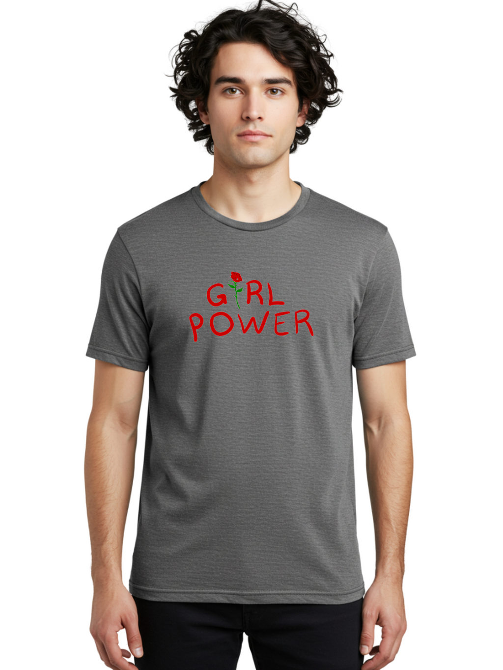 Girl-Power Men'S Graphic Tee, 100% Cotton, Comfortable Casual Summer Wear, Machine Washable, Girl Power, Feminist Movement, Empowerment, Red Rose, Symbol Of Strength, Women'S Rights, Independence -  Aaa043