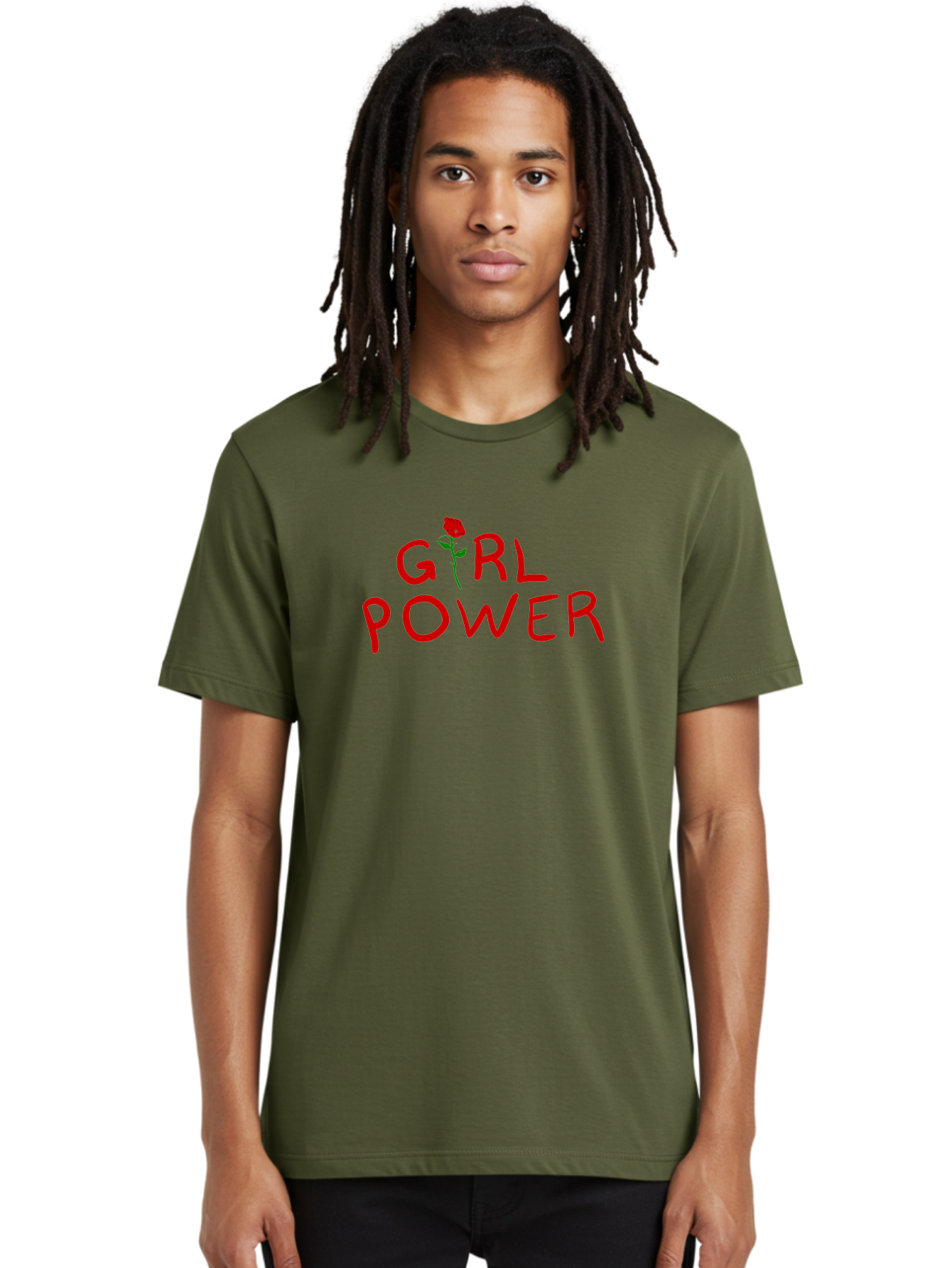 Girl-Power Men'S Graphic Tee, 100% Cotton, Comfortable Casual Summer Wear, Machine Washable, Girl Power, Feminist Movement, Empowerment, Red Rose, Symbol Of Strength, Women'S Rights, Independence -  Aaa043