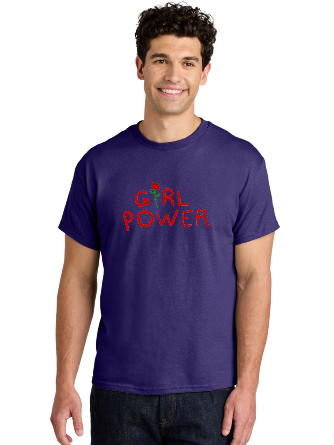 Girl-Power Men'S Graphic Tee, 100% Cotton, Comfortable Casual Summer Wear, Machine Washable, Girl Power, Feminist Movement, Empowerment, Red Rose, Symbol Of Strength, Women'S Rights, Independence -  Aaa043