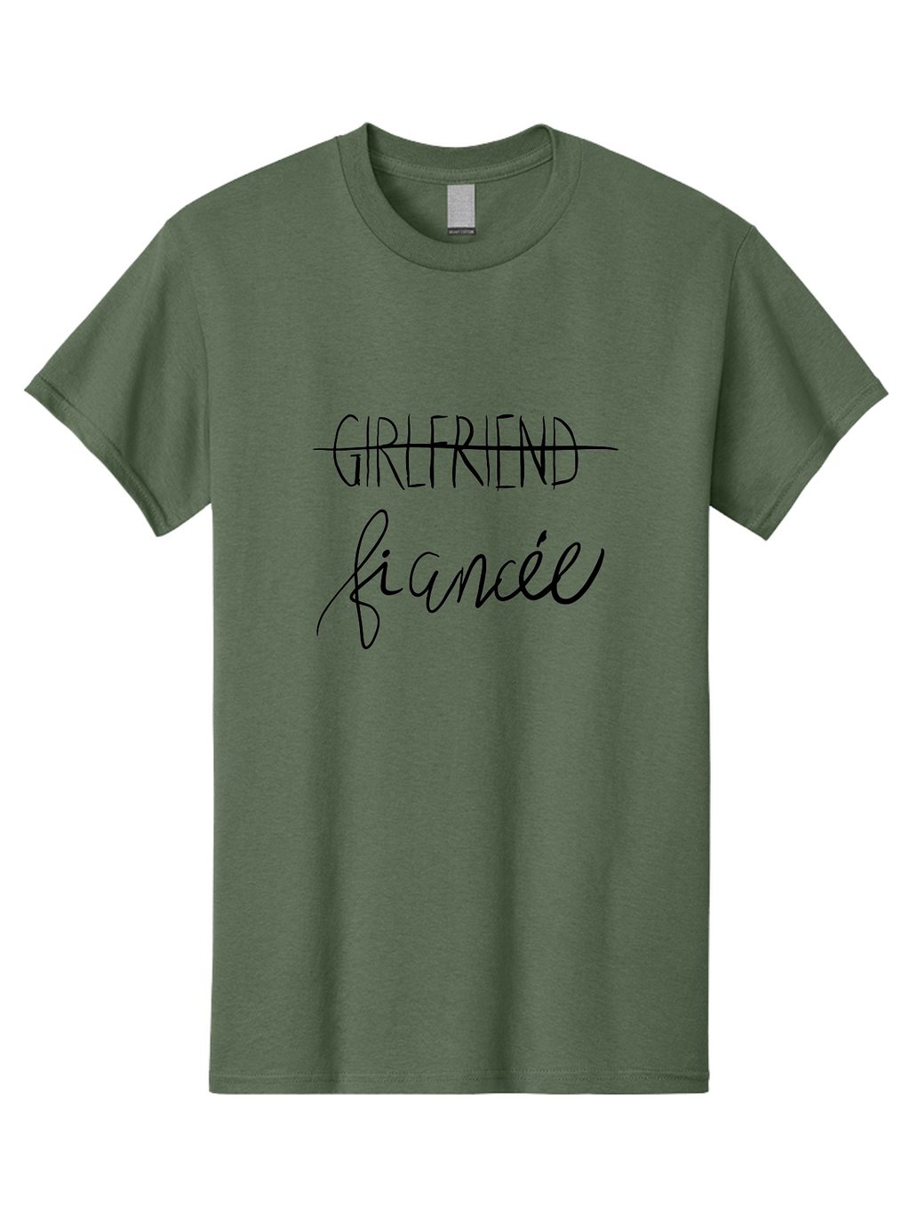 Girlfriend-Fiancee Men'S Graphic Tee, 100% Cotton, Comfortable Casual Summer Wear, Machine Washable, Girlfriend Crossed Out, Fiancée Written Below, Relationship Status Change, Commitment Upgrade, Word Art, Text Overlay, Relationship Goals -  Aaa045