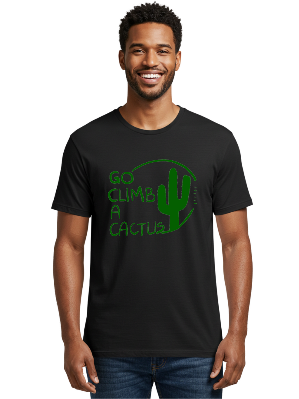 Go-Climb-A-Cactus Men'S Graphic Tee, 100% Cotton, Comfortable Casual Summer Wear, Machine Washable, Go Climb Cactus, Funny Sayings, Motivational Quotes, Satire, Humor, Adventure, Outdoors, Quirky, Cactus Love, Sarcasm -  Aaa047