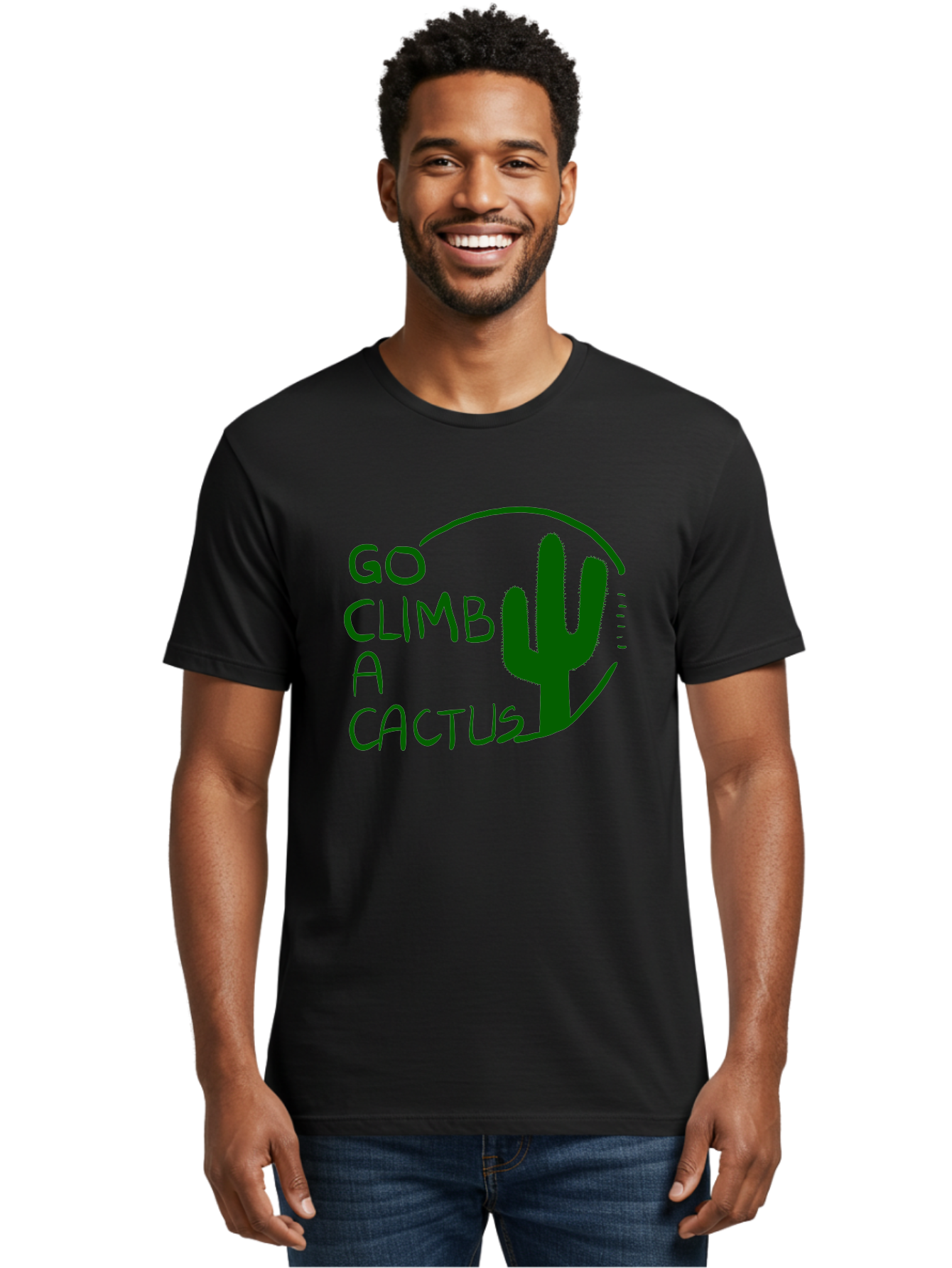 Go-Climb-A-Cactus Men'S Graphic Tee, 100% Cotton, Comfortable Casual Summer Wear, Machine Washable, Go Climb Cactus, Funny Sayings, Motivational Quotes, Satire, Humor, Adventure, Outdoors, Quirky, Cactus Love, Sarcasm -  Aaa047