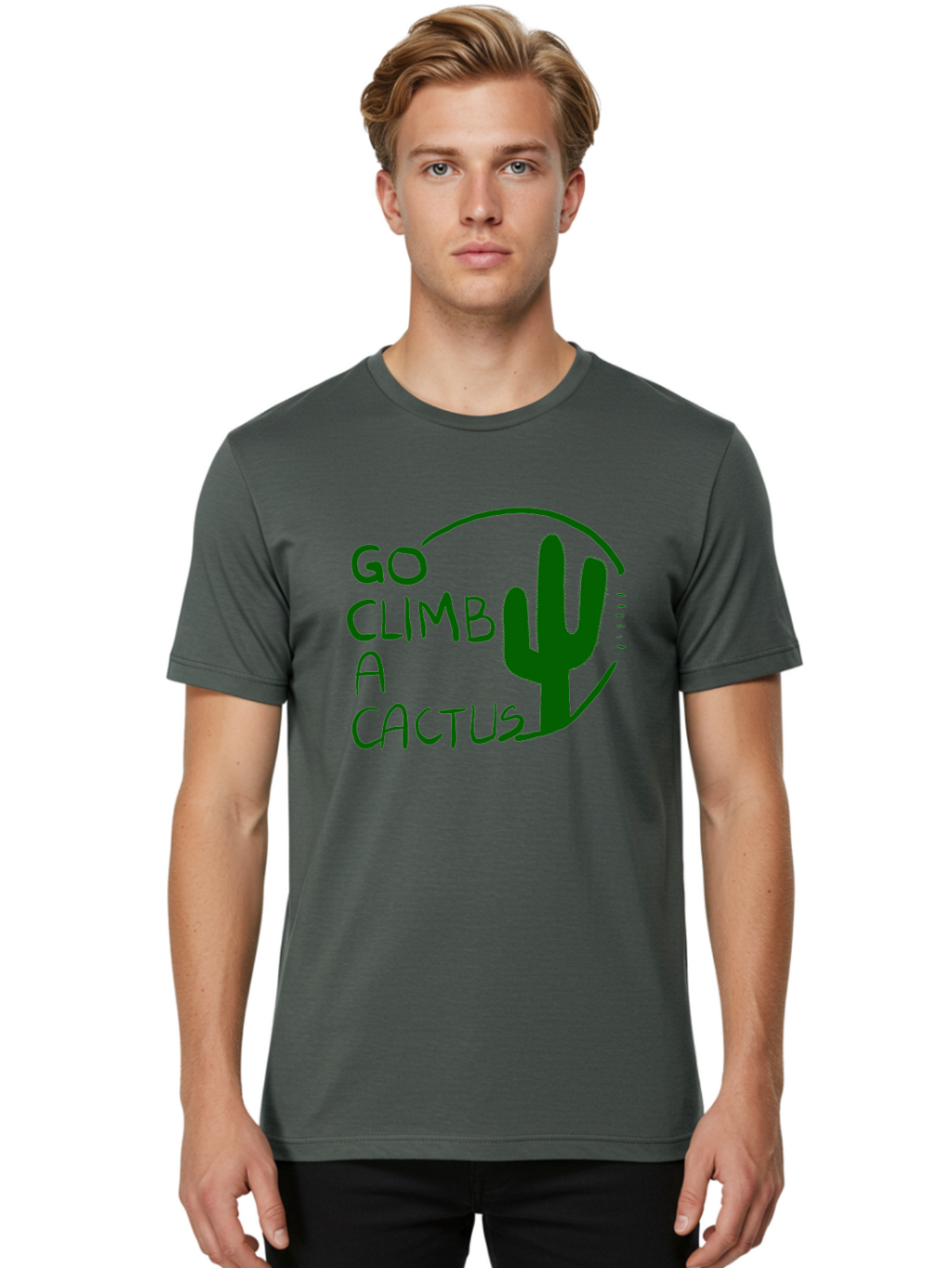 Go-Climb-A-Cactus Men'S Graphic Tee, 100% Cotton, Comfortable Casual Summer Wear, Machine Washable, Go Climb Cactus, Funny Sayings, Motivational Quotes, Satire, Humor, Adventure, Outdoors, Quirky, Cactus Love, Sarcasm -  Aaa047