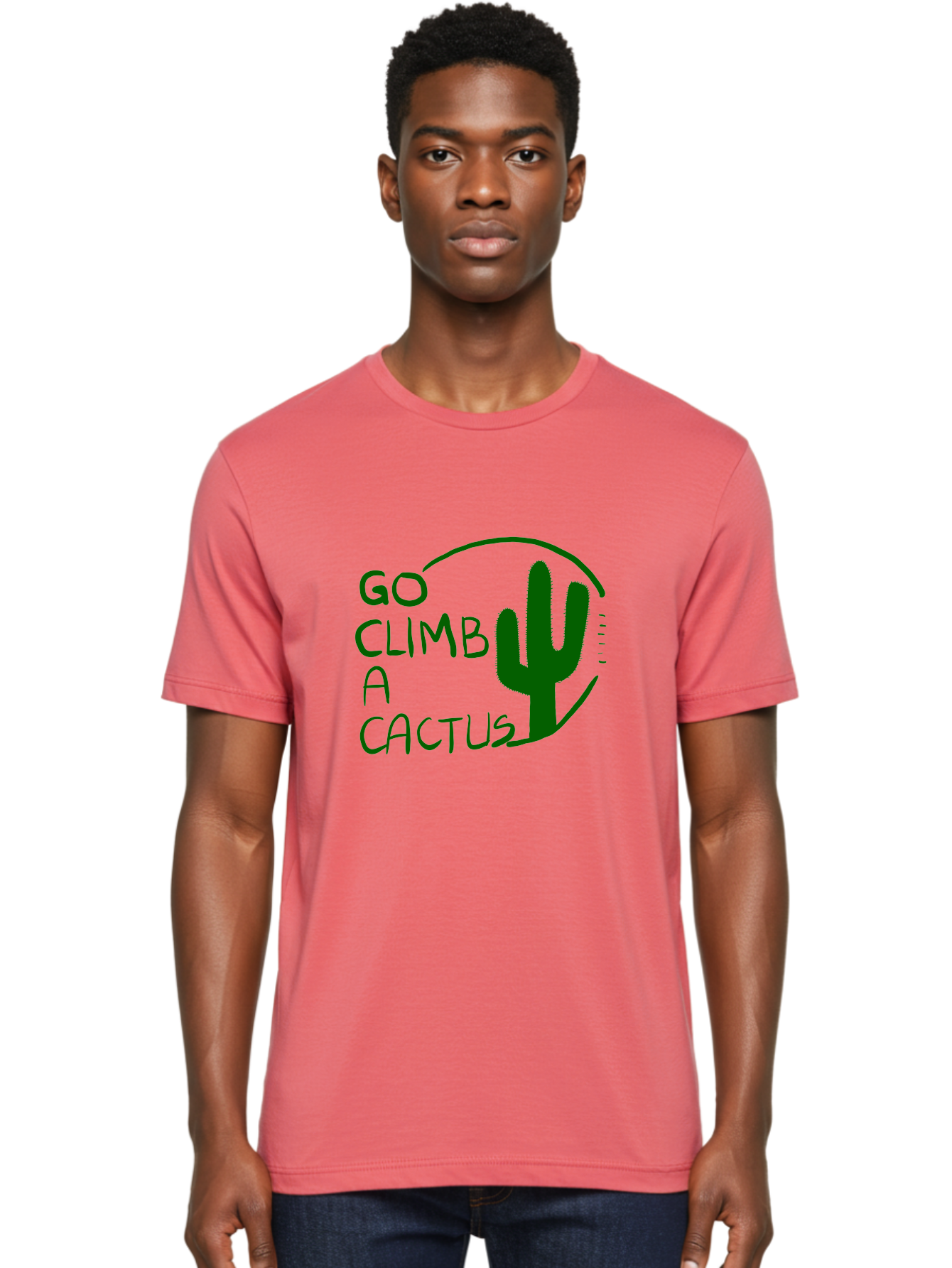 Go-Climb-A-Cactus Men'S Graphic Tee, 100% Cotton, Comfortable Casual Summer Wear, Machine Washable, Go Climb Cactus, Funny Sayings, Motivational Quotes, Satire, Humor, Adventure, Outdoors, Quirky, Cactus Love, Sarcasm -  Aaa047