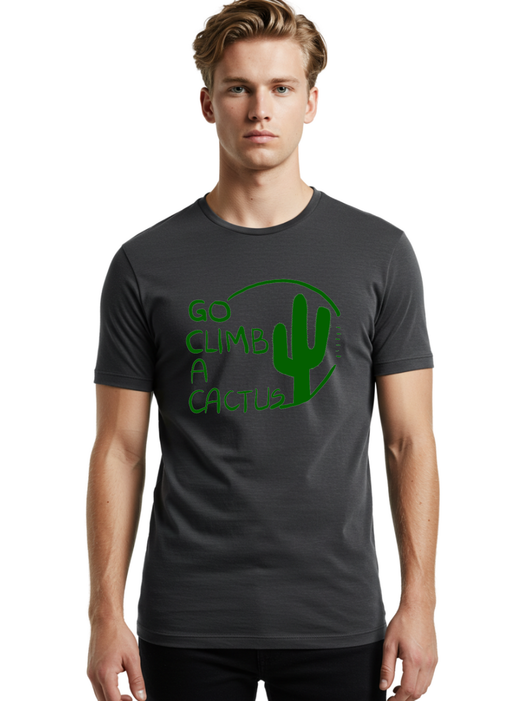 Go-Climb-A-Cactus Men'S Graphic Tee, 100% Cotton, Comfortable Casual Summer Wear, Machine Washable, Go Climb Cactus, Funny Sayings, Motivational Quotes, Satire, Humor, Adventure, Outdoors, Quirky, Cactus Love, Sarcasm -  Aaa047