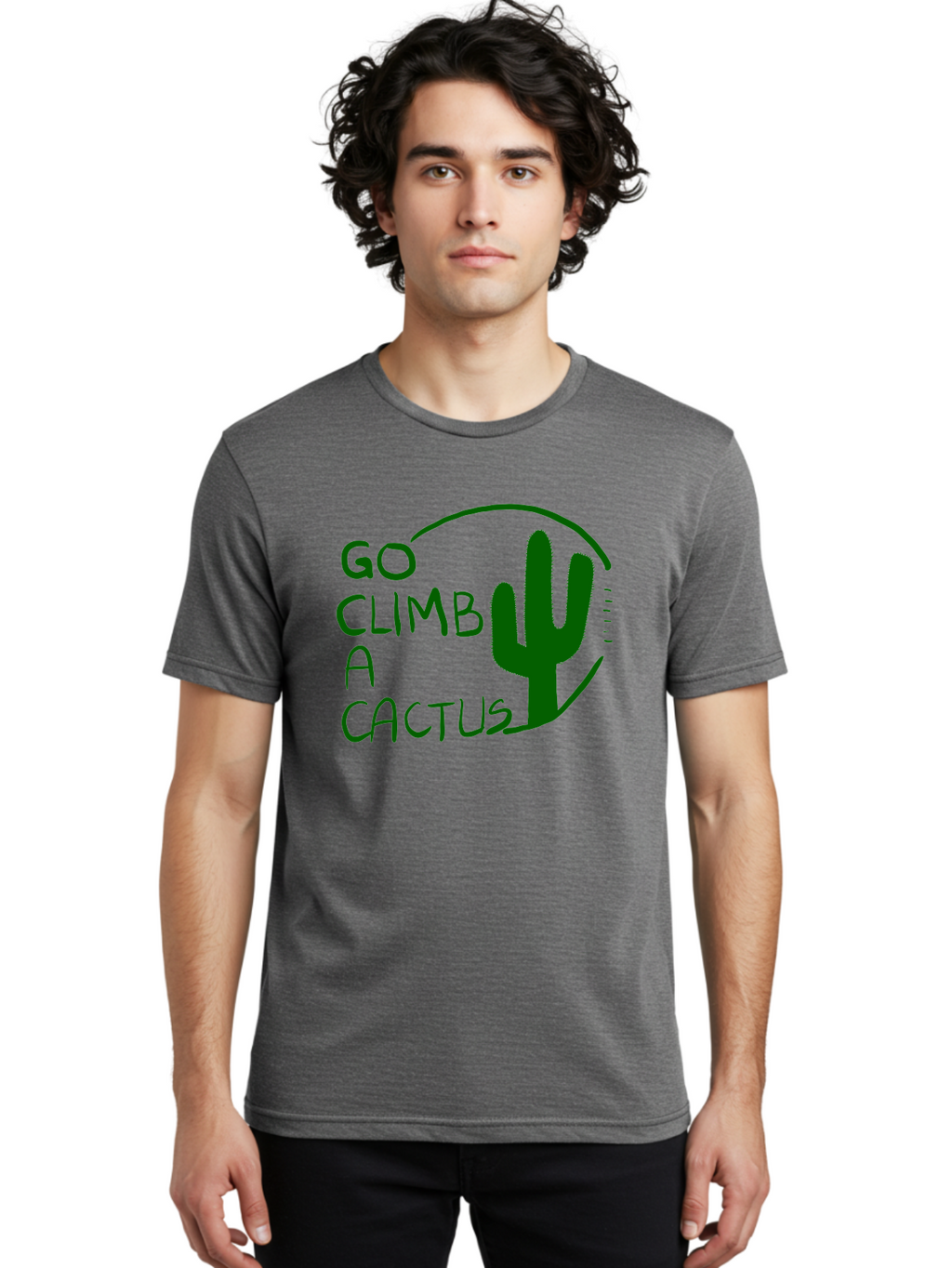 Go-Climb-A-Cactus Men'S Graphic Tee, 100% Cotton, Comfortable Casual Summer Wear, Machine Washable, Go Climb Cactus, Funny Sayings, Motivational Quotes, Satire, Humor, Adventure, Outdoors, Quirky, Cactus Love, Sarcasm -  Aaa047