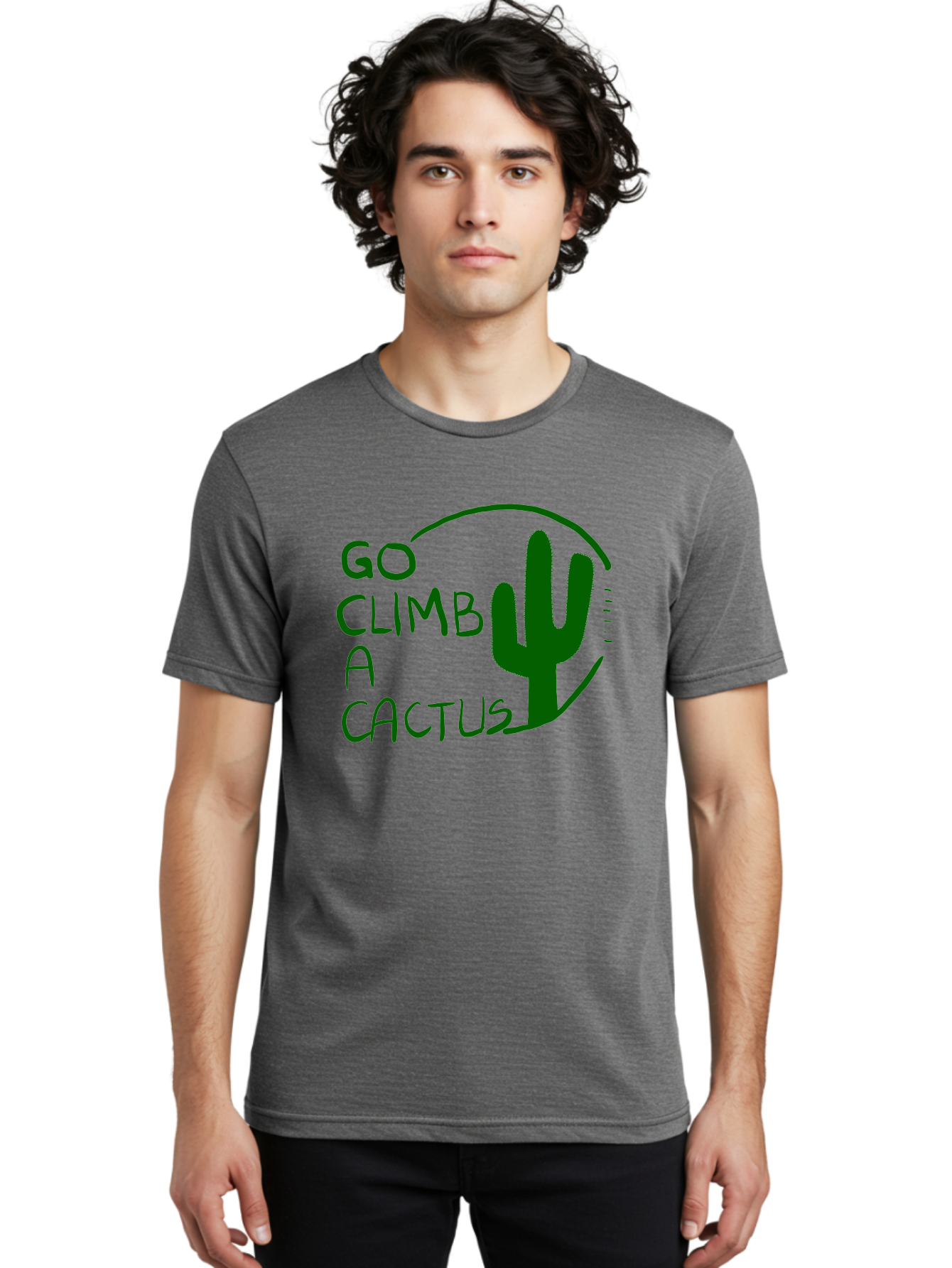 Go-Climb-A-Cactus Men'S Graphic Tee, 100% Cotton, Comfortable Casual Summer Wear, Machine Washable, Go Climb Cactus, Funny Sayings, Motivational Quotes, Satire, Humor, Adventure, Outdoors, Quirky, Cactus Love, Sarcasm -  Aaa047
