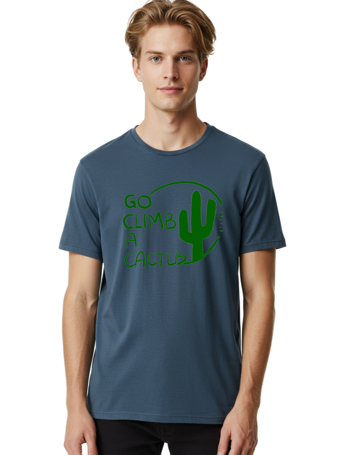 Go-Climb-A-Cactus Men'S Graphic Tee, 100% Cotton, Comfortable Casual Summer Wear, Machine Washable, Go Climb Cactus, Funny Sayings, Motivational Quotes, Satire, Humor, Adventure, Outdoors, Quirky, Cactus Love, Sarcasm -  Aaa047