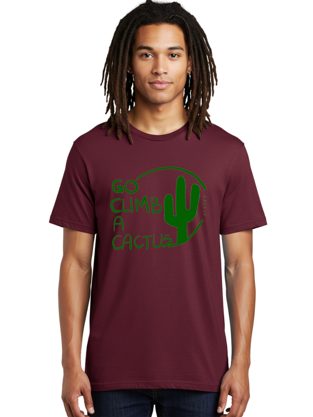 Go-Climb-A-Cactus Men'S Graphic Tee, 100% Cotton, Comfortable Casual Summer Wear, Machine Washable, Go Climb Cactus, Funny Sayings, Motivational Quotes, Satire, Humor, Adventure, Outdoors, Quirky, Cactus Love, Sarcasm -  Aaa047