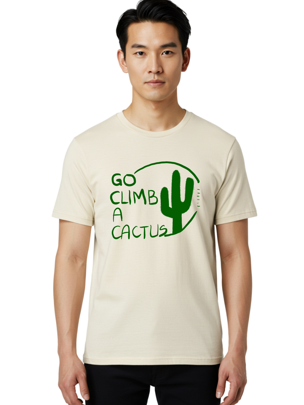 Go-Climb-A-Cactus Men'S Graphic Tee, 100% Cotton, Comfortable Casual Summer Wear, Machine Washable, Go Climb Cactus, Funny Sayings, Motivational Quotes, Satire, Humor, Adventure, Outdoors, Quirky, Cactus Love, Sarcasm -  Aaa047