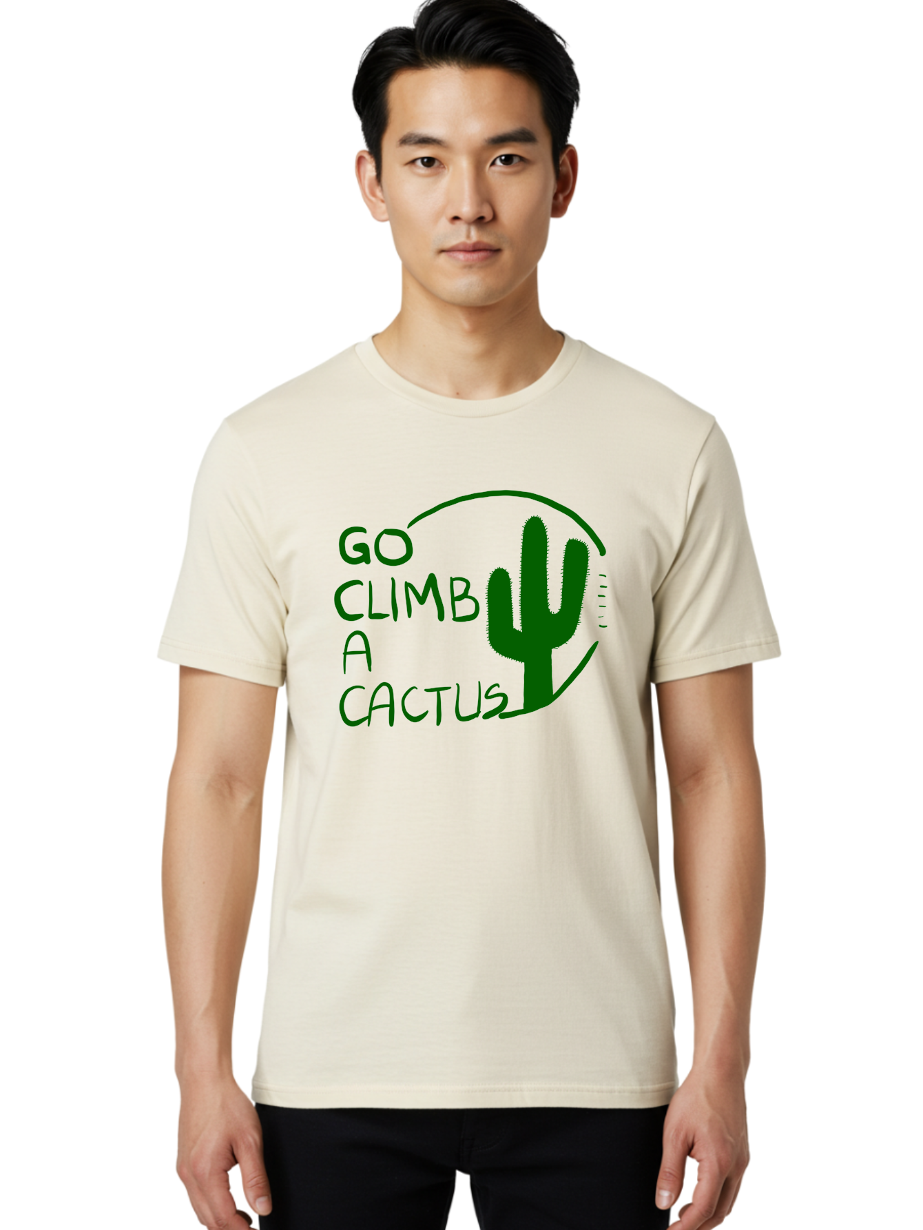 Go-Climb-A-Cactus Men'S Graphic Tee, 100% Cotton, Comfortable Casual Summer Wear, Machine Washable, Go Climb Cactus, Funny Sayings, Motivational Quotes, Satire, Humor, Adventure, Outdoors, Quirky, Cactus Love, Sarcasm -  Aaa047