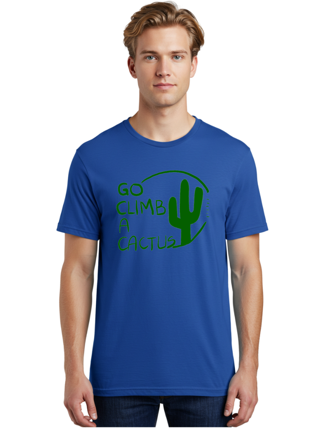 Go-Climb-A-Cactus Men'S Graphic Tee, 100% Cotton, Comfortable Casual Summer Wear, Machine Washable, Go Climb Cactus, Funny Sayings, Motivational Quotes, Satire, Humor, Adventure, Outdoors, Quirky, Cactus Love, Sarcasm -  Aaa047