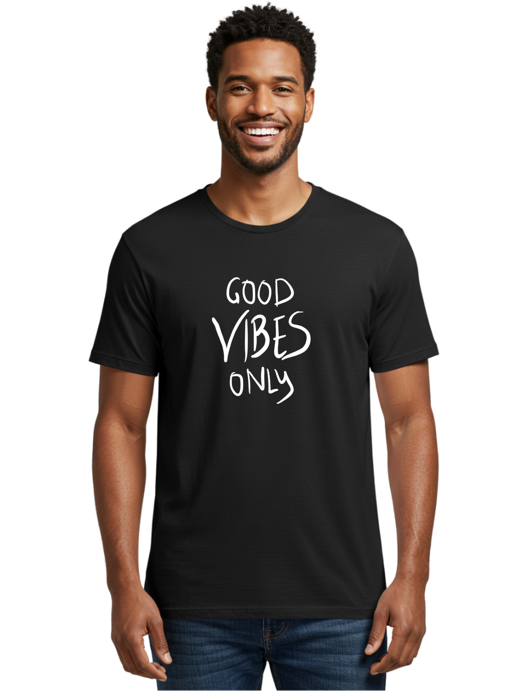 Good-Vibes-Only Men'S Graphic Tee, 100% Cotton, Comfortable Casual Summer Wear, Machine Washable, Positive Affirmations, Motivational Quotes, Good Vibes Only, Positivity, Inspiring Messages, Uplifting Quotes, Happy Thoughts -  Aaa048