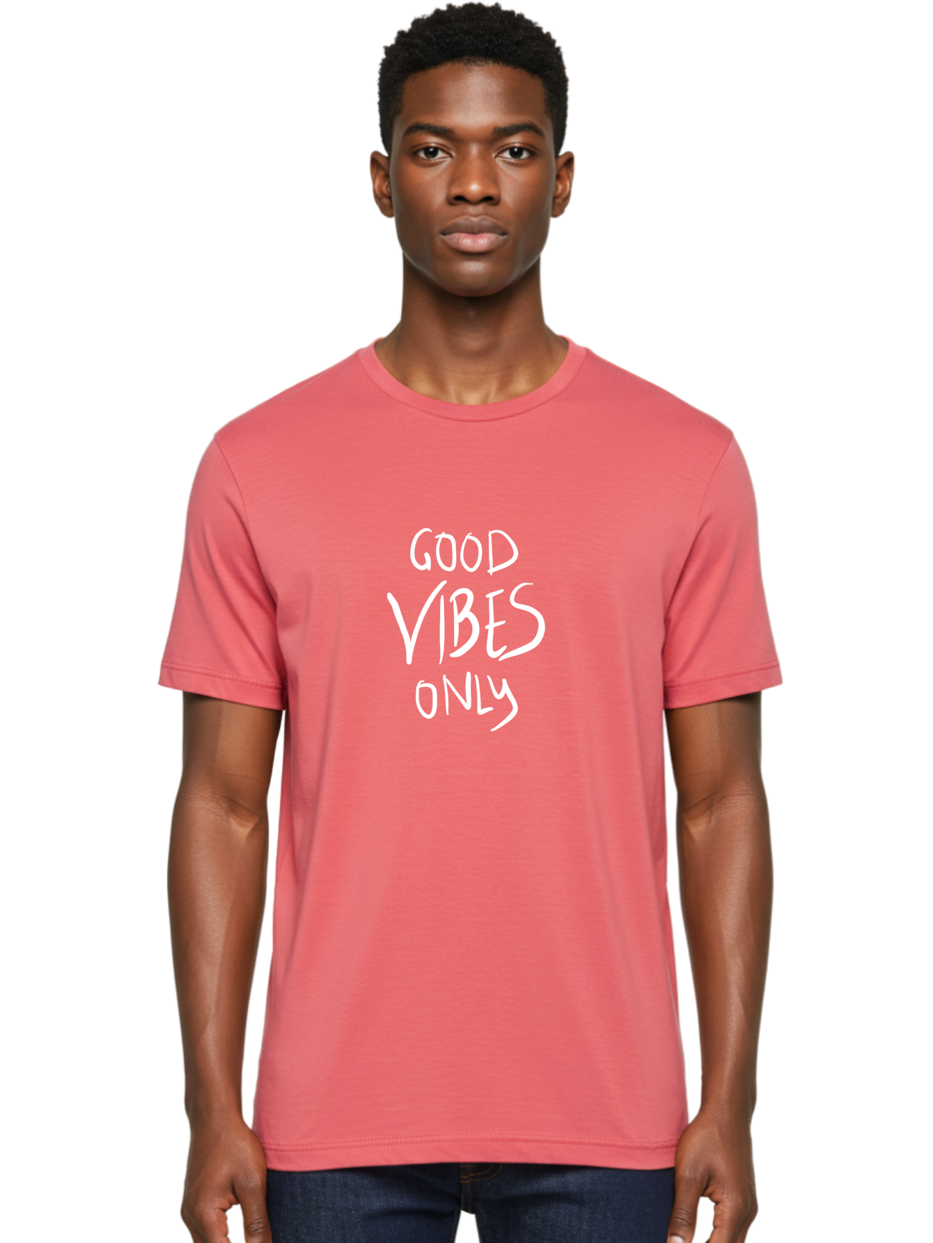 Good-Vibes-Only Men'S Graphic Tee, 100% Cotton, Comfortable Casual Summer Wear, Machine Washable, Positive Affirmations, Motivational Quotes, Good Vibes Only, Positivity, Inspiring Messages, Uplifting Quotes, Happy Thoughts -  Aaa048