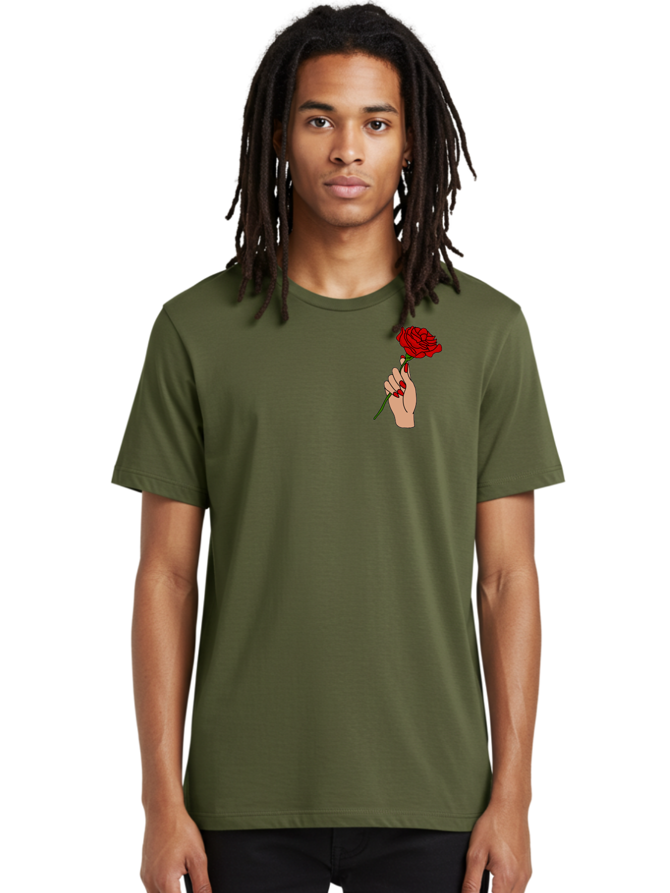 Hand-Holding-Red-Rose Men'S Graphic Tee, 100% Cotton, Comfortable Casual Summer Wear, Machine Washable, Hand Holding Red Rose, Red Rose Illustration, Romantic Gesture, Beautiful Flowers, Lovely Illustration, Cartoon Hand, Red Flowers -  Aaa050