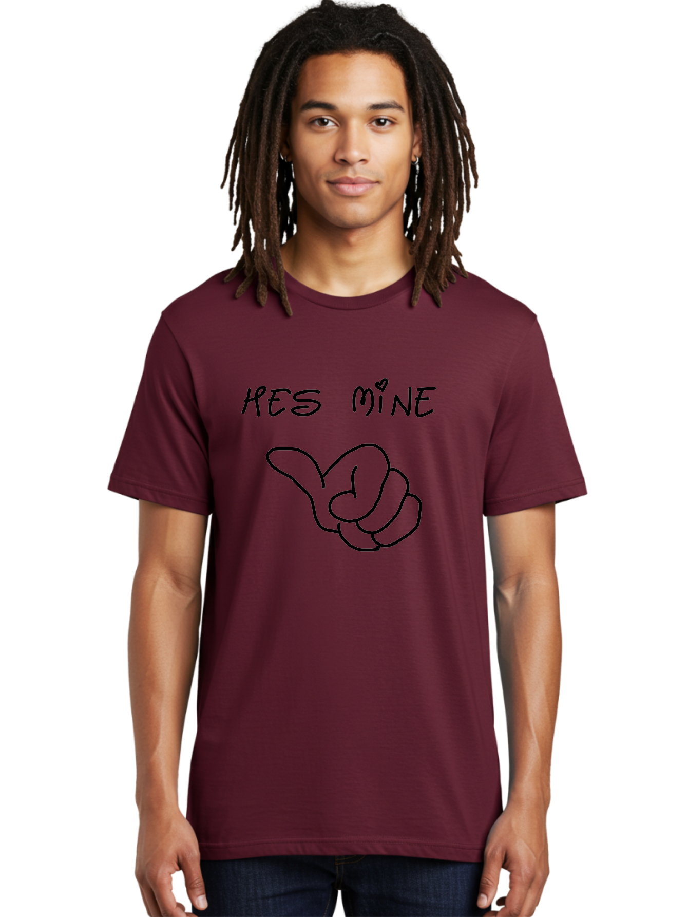 Hes-Mine Men'S Graphic Tee, 100% Cotton, Comfortable Casual Summer Wear, Machine Washable, Hand Gesture, Thumbs Up, Love Sign, Heart Symbol, Possessive Symbol, Quirky Art, Funny Graphics, Hand Drawn Illustration, Playful Design -  Aaa053