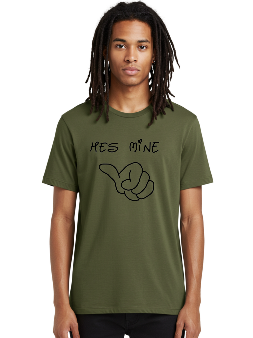 Hes-Mine Men'S Graphic Tee, 100% Cotton, Comfortable Casual Summer Wear, Machine Washable, Hand Gesture, Thumbs Up, Love Sign, Heart Symbol, Possessive Symbol, Quirky Art, Funny Graphics, Hand Drawn Illustration, Playful Design -  Aaa053