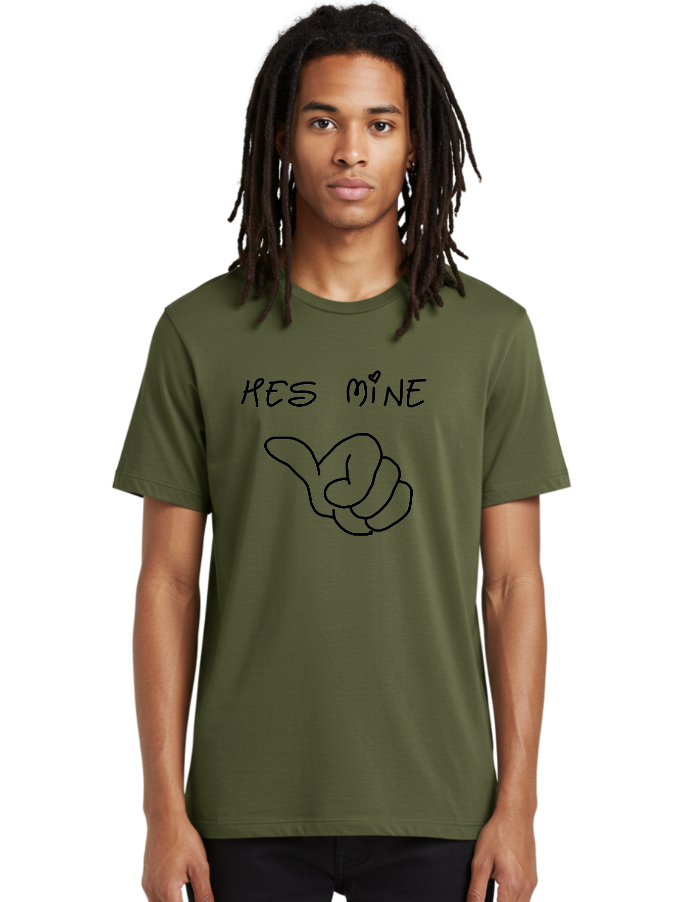Hes-Mine Men'S Graphic Tee, 100% Cotton, Comfortable Casual Summer Wear, Machine Washable, Hand Gesture, Thumbs Up, Love Sign, Heart Symbol, Possessive Symbol, Quirky Art, Funny Graphics, Hand Drawn Illustration, Playful Design -  Aaa053