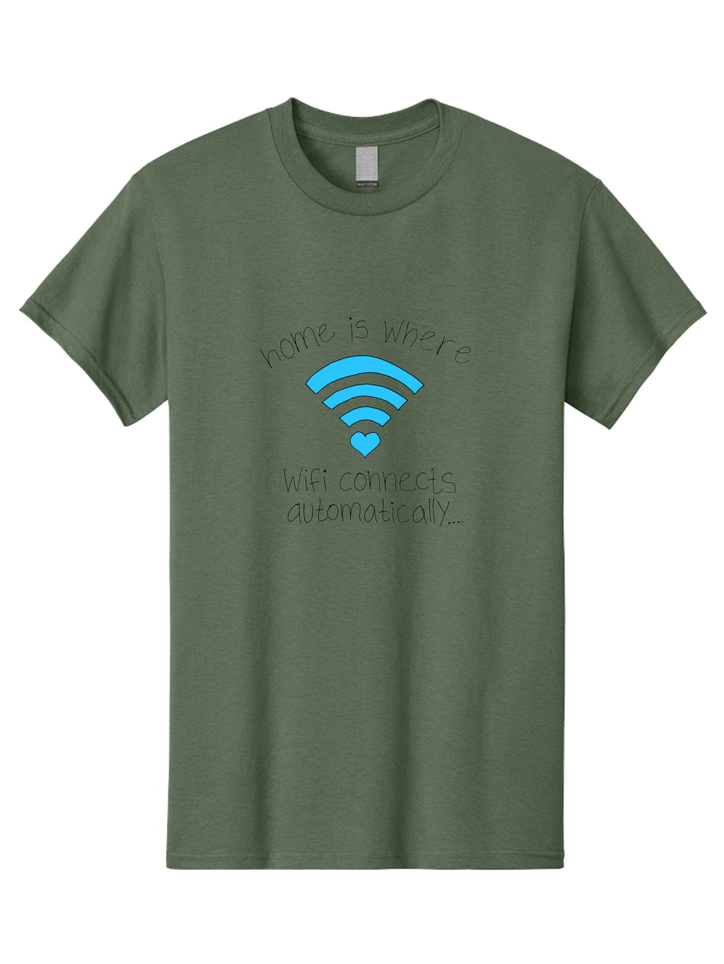 Home-Is-Where-Wifi-Connects-Automatically Men'S Graphic Tee, 100% Cotton, Comfortable Casual Summer Wear, Machine Washable, Wifi Symbol With Heart, Home Sweet Home, Wireless Connection, Digital Life, Humorous Quote, Quirky Design, -  Aaa054