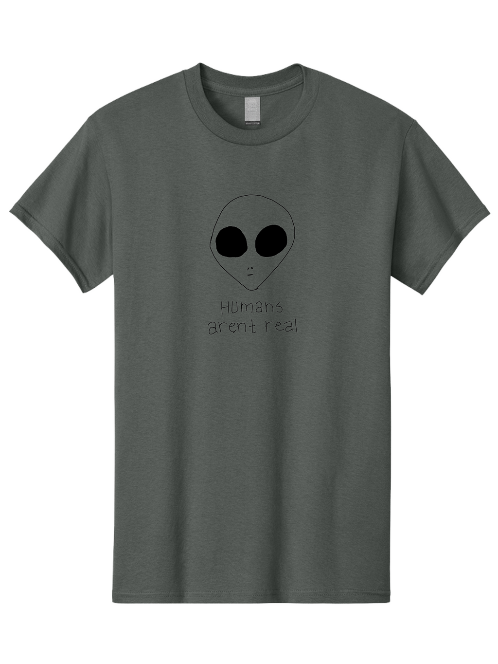 Humans-Aren-T-Real Men'S Graphic Tee, 100% Cotton, Comfortable Casual Summer Wear, Machine Washable, Alien Conspiracy Theory, Cartoon Alien, Humor, Parody, Satirical Art, Extraterrestrial Life, Pop Culture, Doodle Art, Funny Memes, -  Aaa055