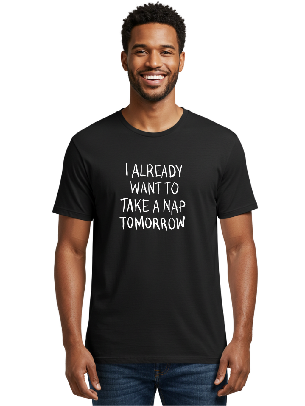 I-Already-Want-To-Take-A-Nap-Tomorrow Men'S Graphic Tee, 100% Cotton, Comfortable Casual Summer Wear, Machine Washable, Funny Quotes, Sleepy Vibes, Nap Time, Relaxation Mode, Tired Humor, Sleep Deprivation, Humorous Sayings, Funny Memes, -  Aaa056
