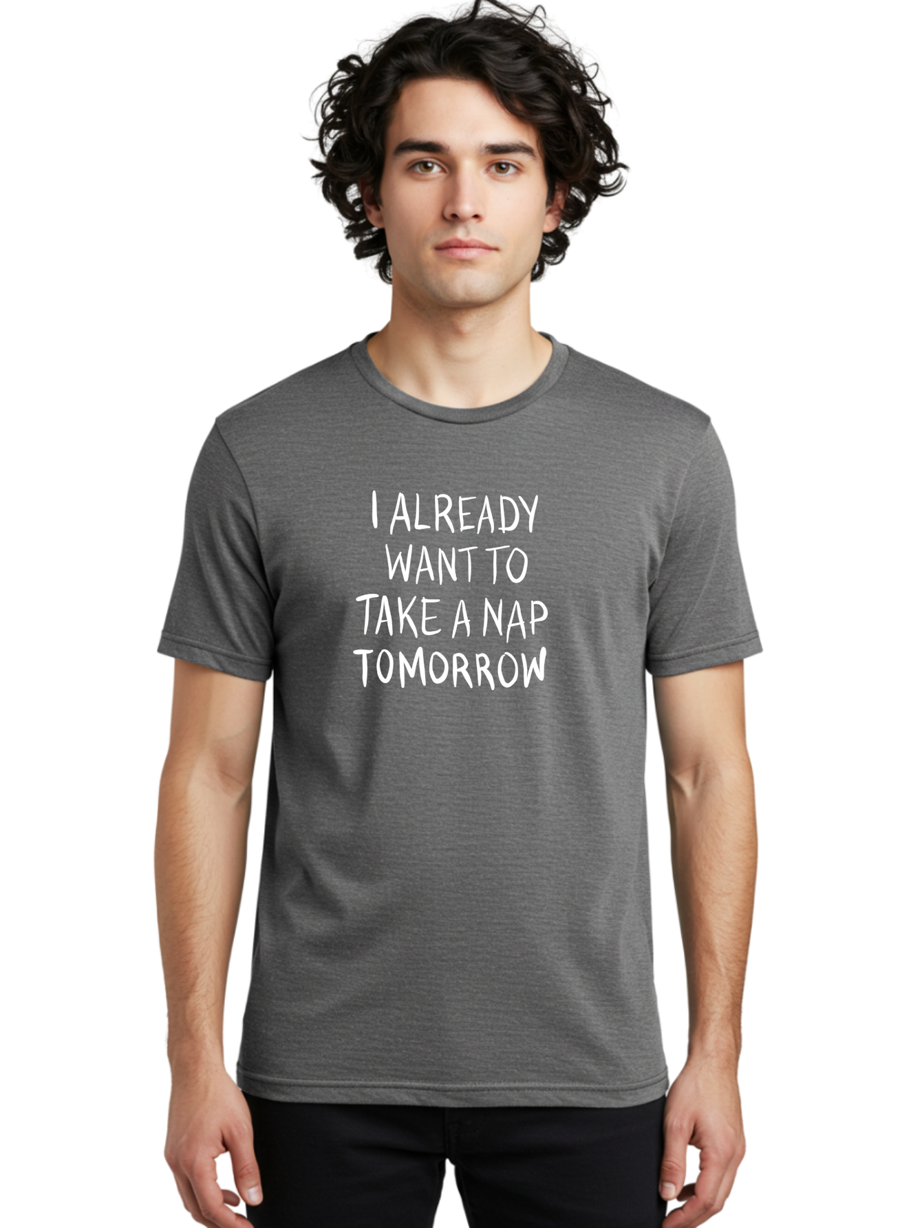 I-Already-Want-To-Take-A-Nap-Tomorrow Men'S Graphic Tee, 100% Cotton, Comfortable Casual Summer Wear, Machine Washable, Funny Quotes, Sleepy Vibes, Nap Time, Relaxation Mode, Tired Humor, Sleep Deprivation, Humorous Sayings, Funny Memes, -  Aaa056