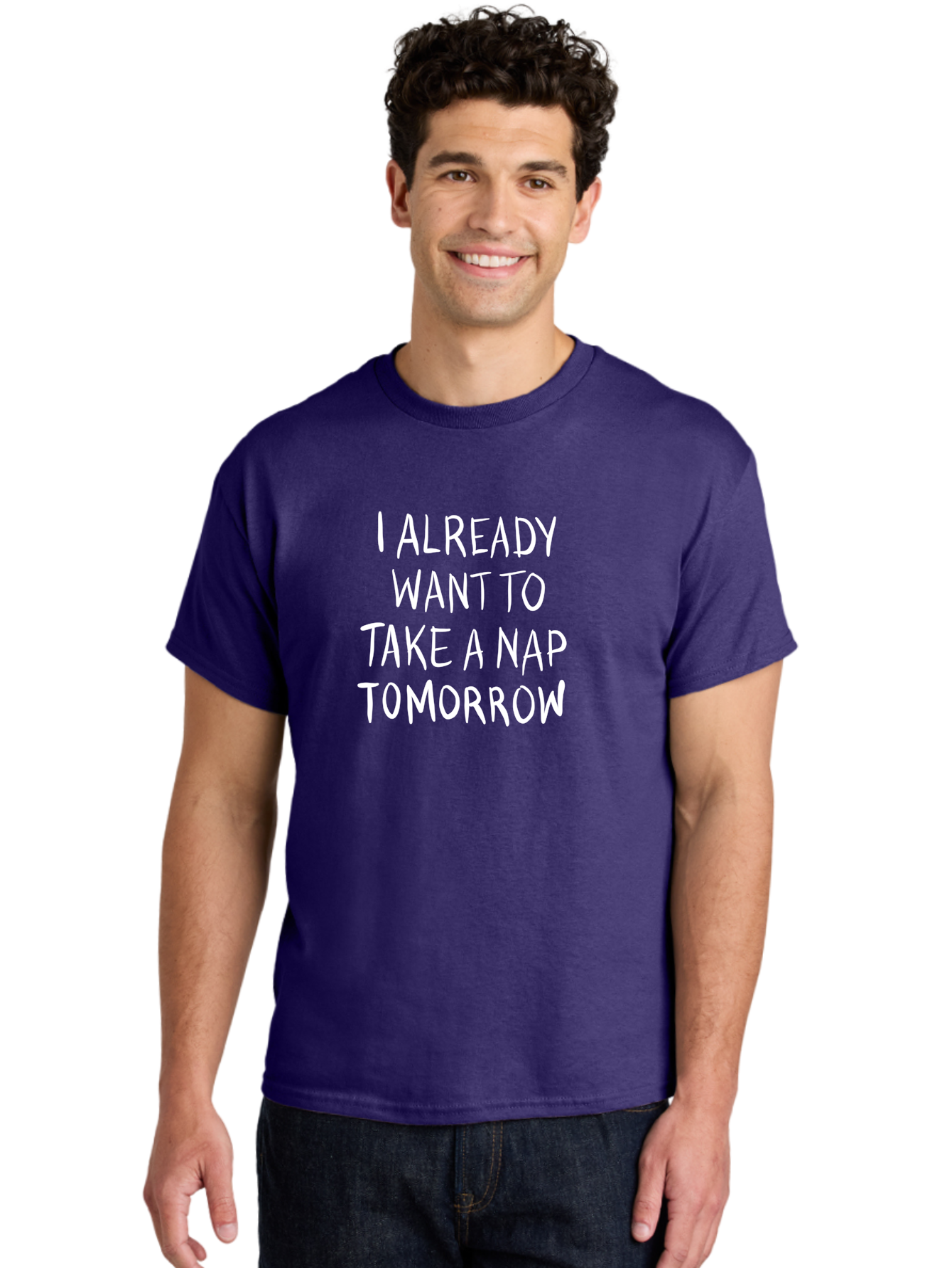 I-Already-Want-To-Take-A-Nap-Tomorrow Men'S Graphic Tee, 100% Cotton, Comfortable Casual Summer Wear, Machine Washable, Funny Quotes, Sleepy Vibes, Nap Time, Relaxation Mode, Tired Humor, Sleep Deprivation, Humorous Sayings, Funny Memes, -  Aaa056